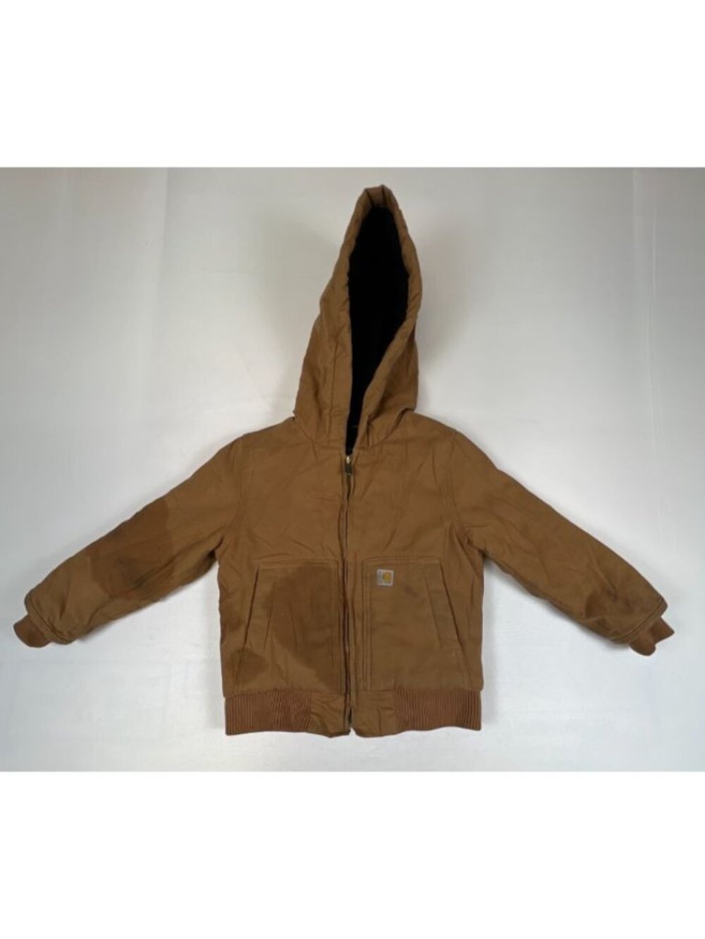 Carhartt Boys 4T Brown Quilted Lined Hooded Cotton Workwear Jacket OJ8552-B